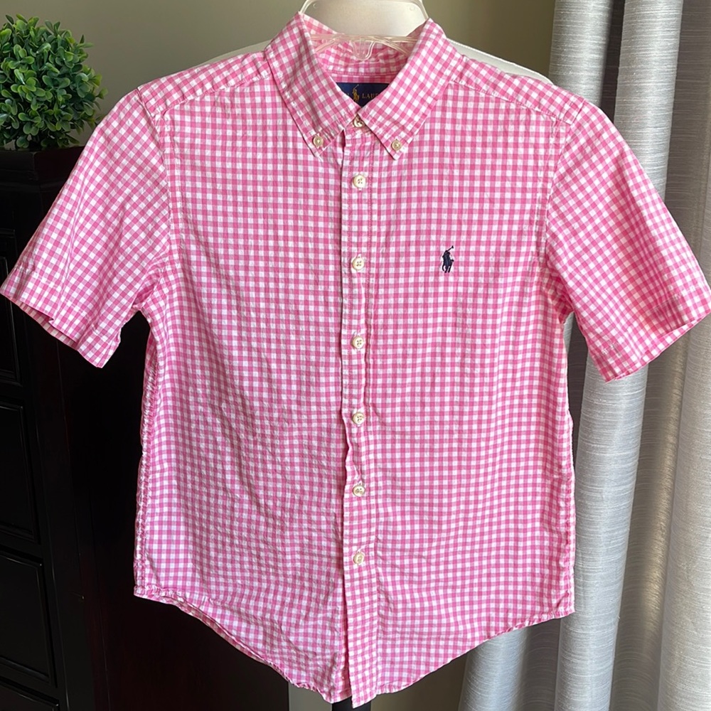 Ralph Lauren Big Boys Short-Sleeve Gingham Button down shirt medium (10-12)